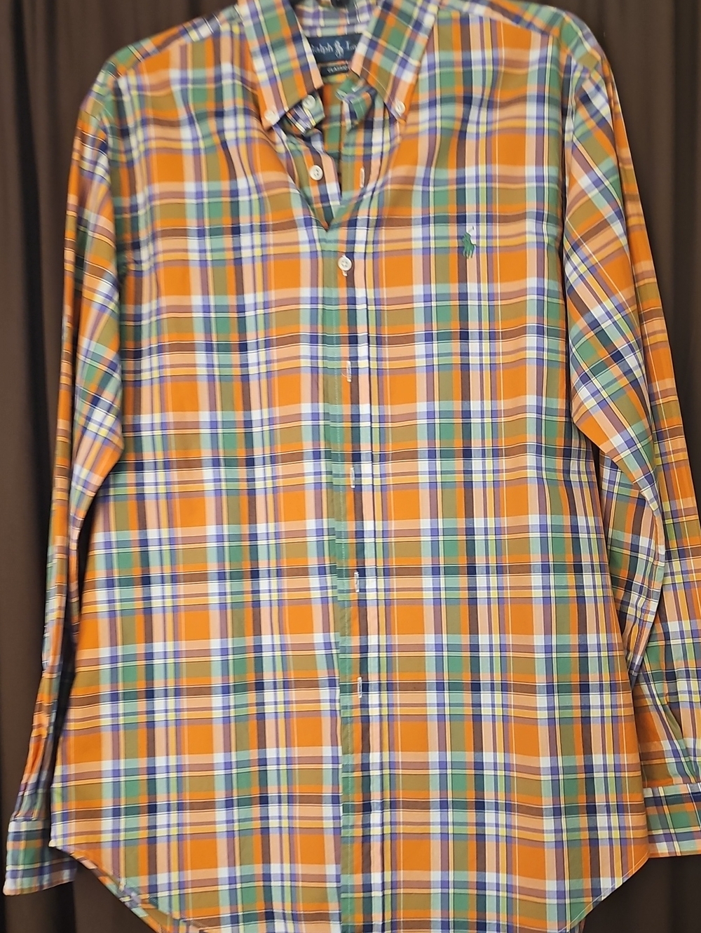 Ralph Lauren Orange Plaid Button-Down with Green and Blue Accents